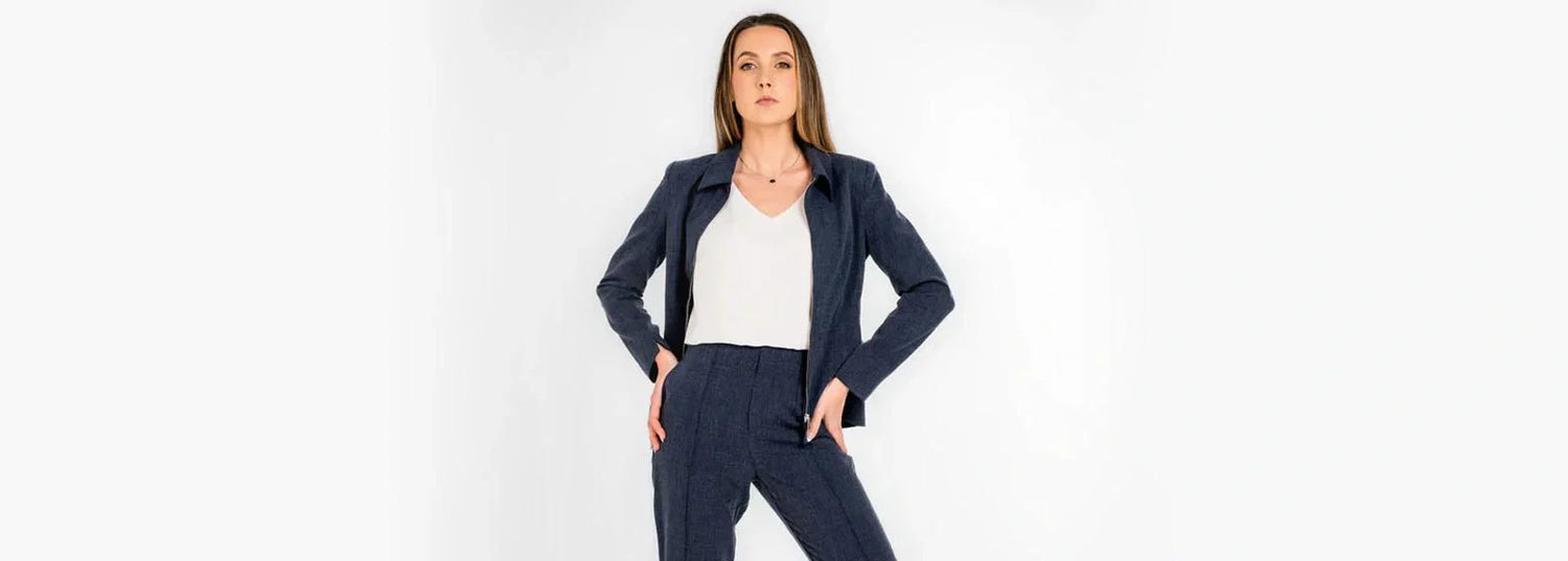 ladies navy blue pants online