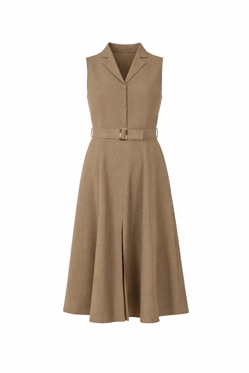 Paris Texture Brown Sleeveless Belted Midi Dress