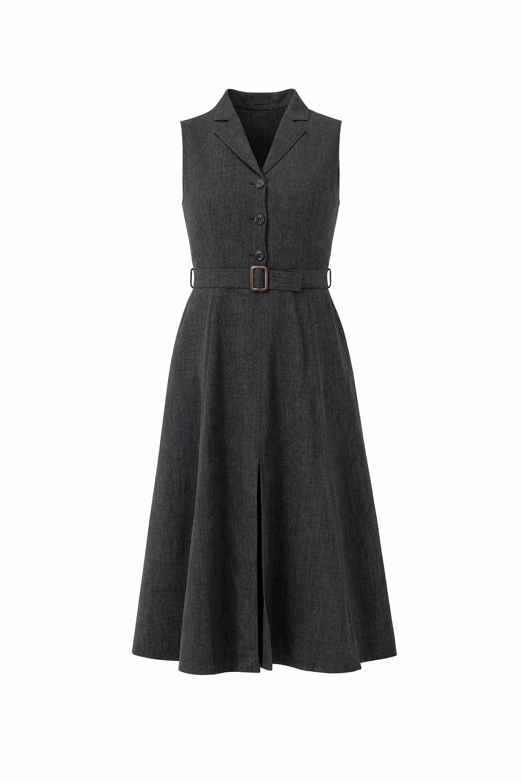 Paris Texture Black Sleeveless Belted Midi Dress