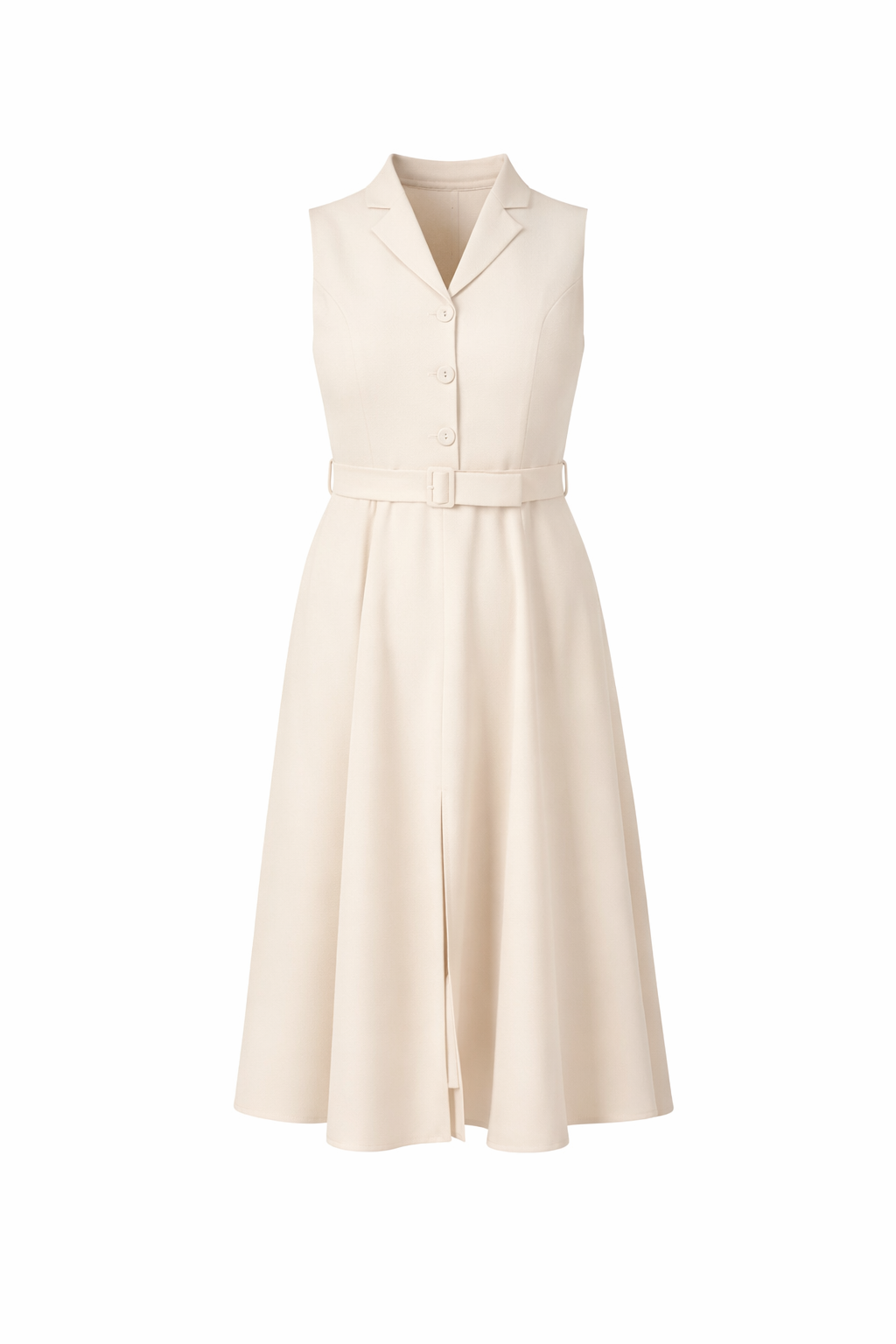Paris Texture Cream Sleeveless Belted Midi Dress