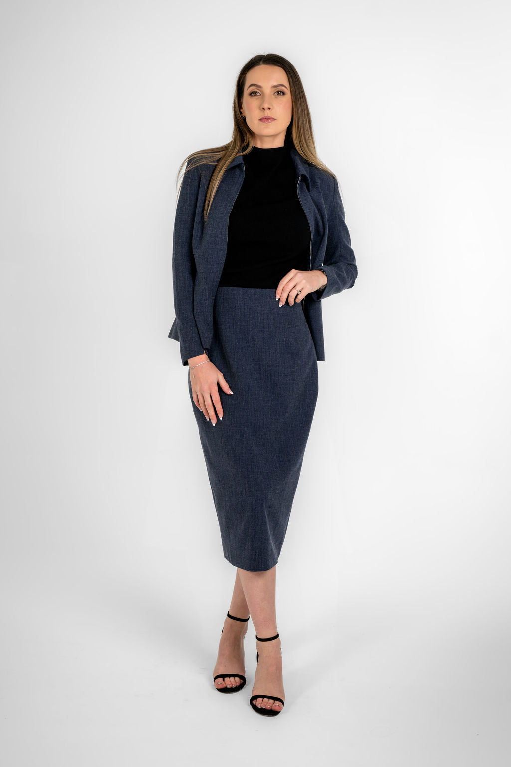 Alaxandria Texture Navy Blue Long Skirt