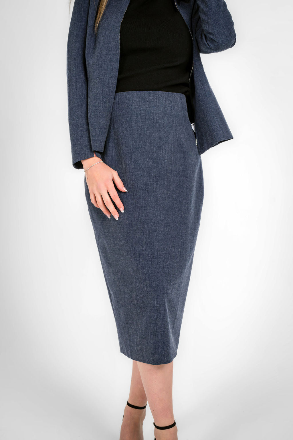 Alaxandria Texture Navy Blue Long Skirt