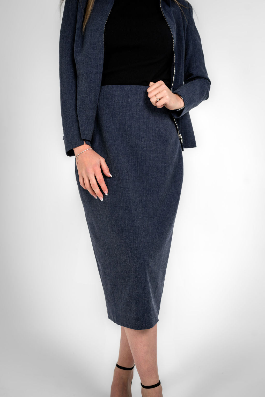 Alaxandria Texture Navy Blue Long Skirt