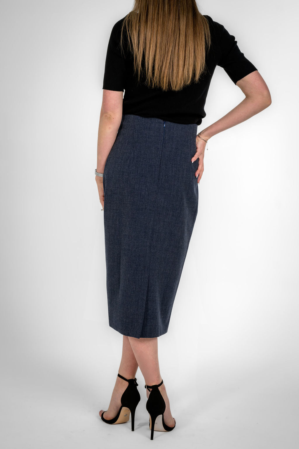 Alaxandria Texture Navy Blue Long Skirt