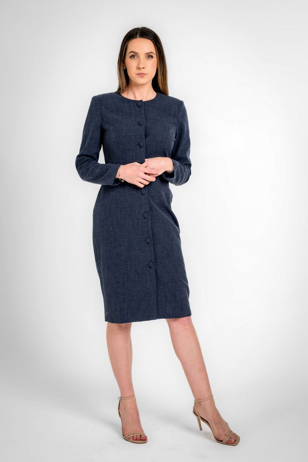 Savannah Texture Navy Blue Button Dress