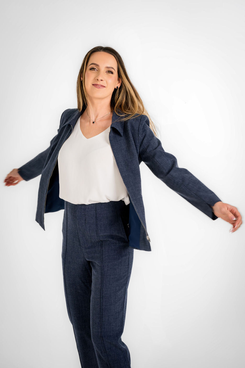 Florence Texture Navy Blue Chain Jacket