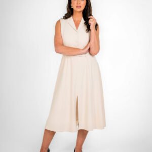 Paris Oatmeal Sleeveless Belted Midi Dress